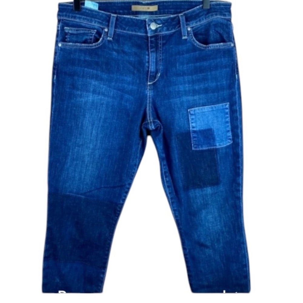 Joe’s Jeans size 32 blue skinny ankle jeans patchwork details with stretch
